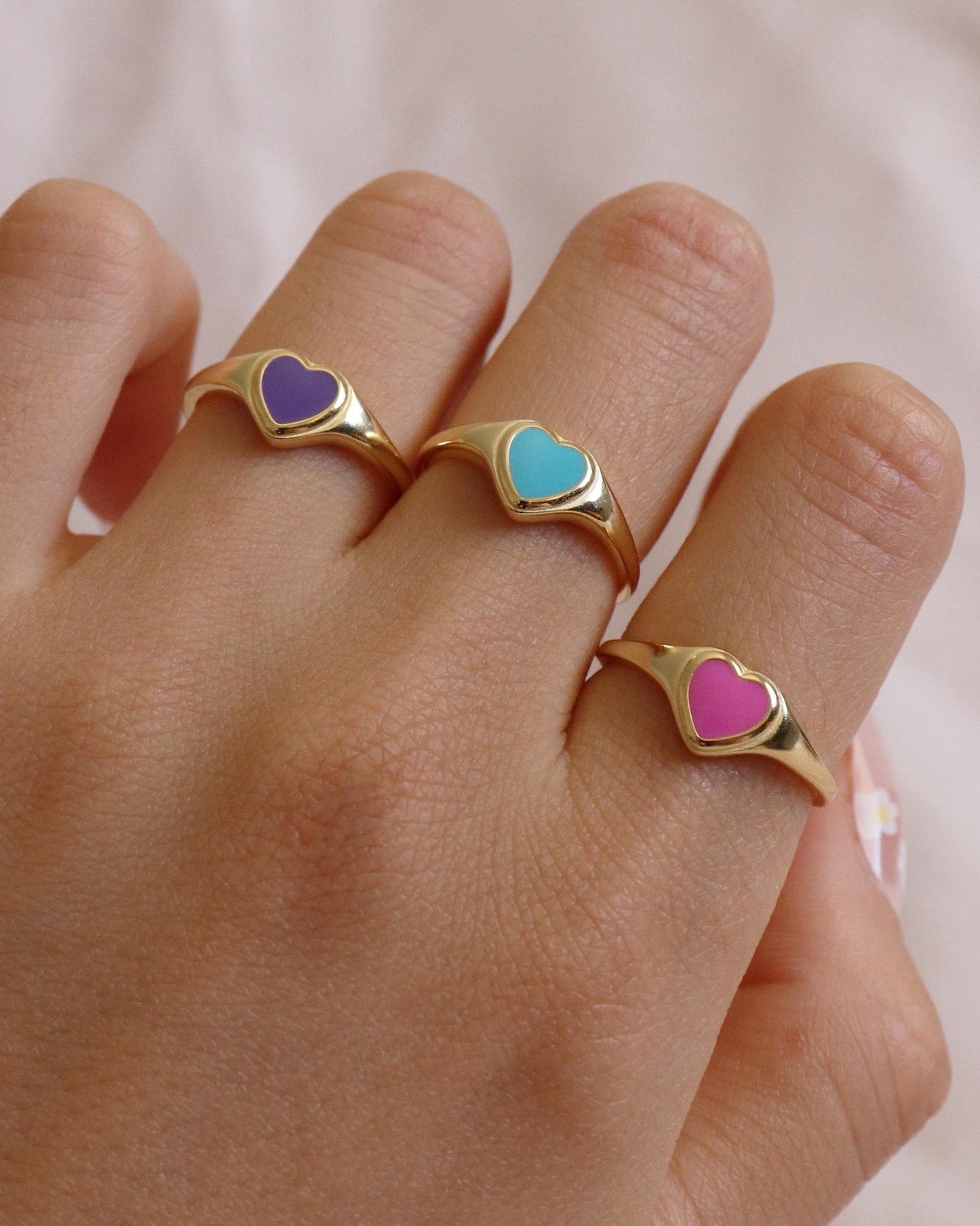 Coloured heart rings